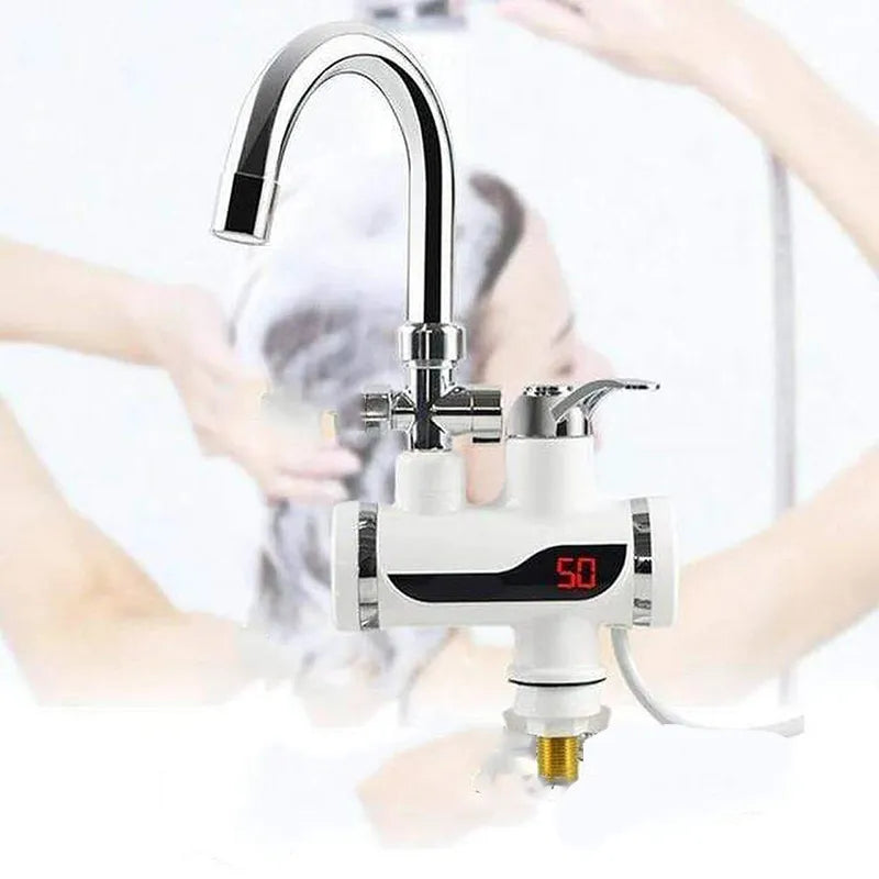 Temperature Display Instant Hot Water Tap With Shower Head Wall Fitting